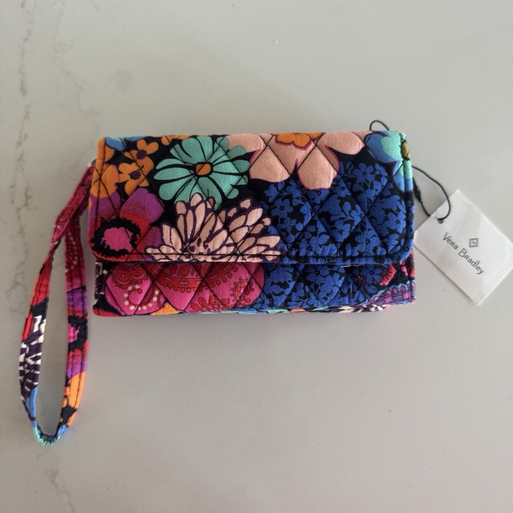 Vera Bradley Wristlet Wallet Floral Fiesta Snap Colorful Smartphone Pocket NEW